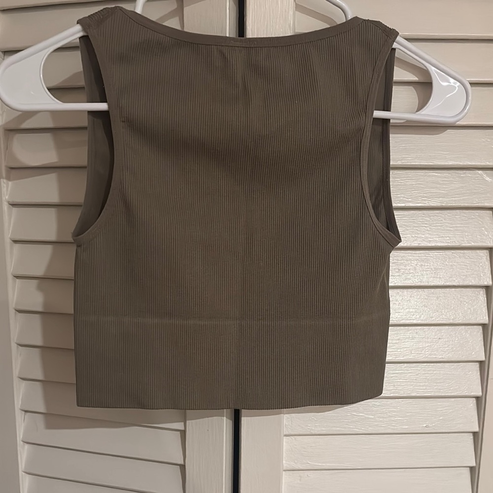Olive Green Sleeveless Crop Top - Picture 7 of 8